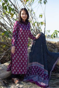 Image for Kessa Kuoj105 Camelot Purple Modal Silk Ajrakh Print Kurta Dupatta Set Side