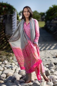 Image for Kessa Kuoj106 Light Orchid Pink And Grey Modal Silk Ajrakh Print Kurta Dupatta Set Featured