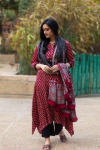 Image for Kessa Kuoj109 Vibrant Maroon Modal Silk Kurta Dupatta Set Featured