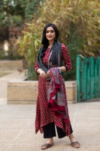 Image for Kessa Kuoj109 Vibrant Maroon Modal Silk Kurta Dupatta Set Front