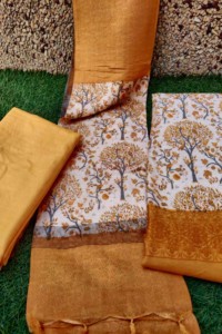 Image for Kessa Kusf07 Anzac Yellow Semi Pashmina Complete Suit Set Front