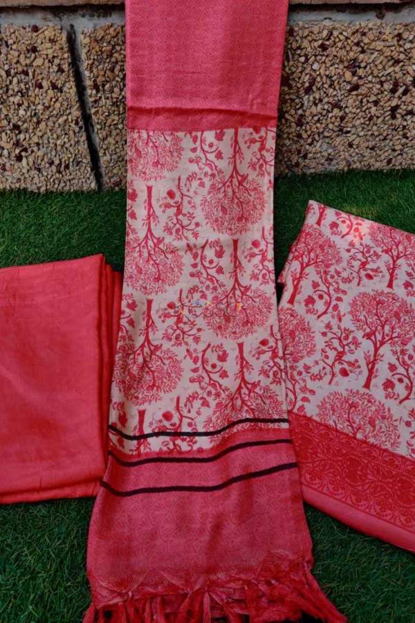 Image for Kessa Kusf07 Blush Pink Semi Pashmina Complete Suit Set Front