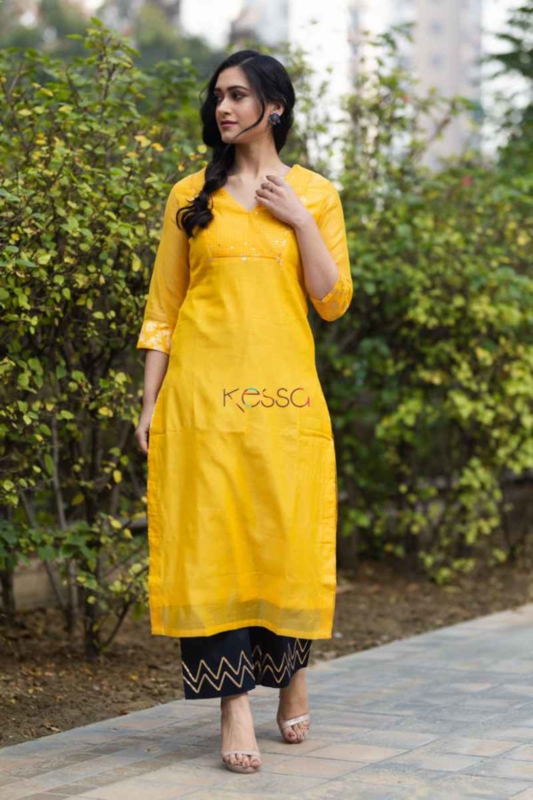 Image for Kessa Ws467a Yellow Straight Chanderi Kurta Featured