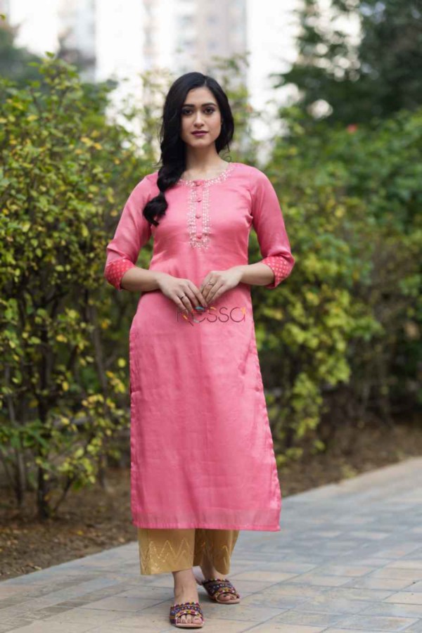 Image for Kessa Ws483a Creamy Pink Remi Satin Straight Kurta Featured