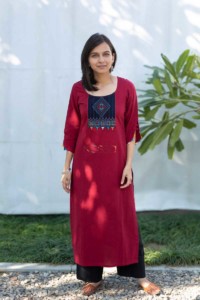 Image for Kessa Ws508 Merlot South Cotton Kurta With Hand Embroidery Patch Featured
