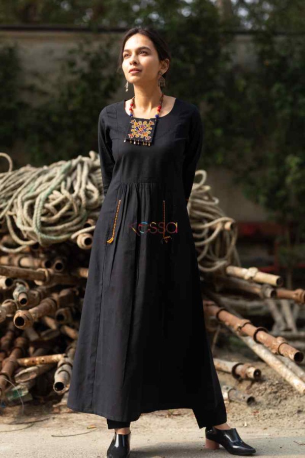 Image for Kessa Ws511 Black South Cotton A Line Kurta With Necklace Featured