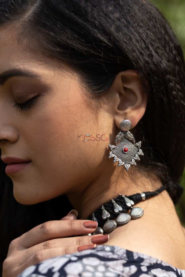 Image for Kessa Kt112 Red Stone Silver Earrings Featured