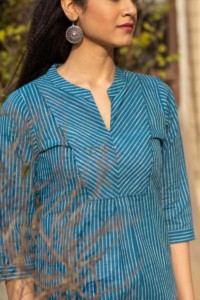 Image for Kessa Ws514 Stripe Blue Short Kurti Closeup