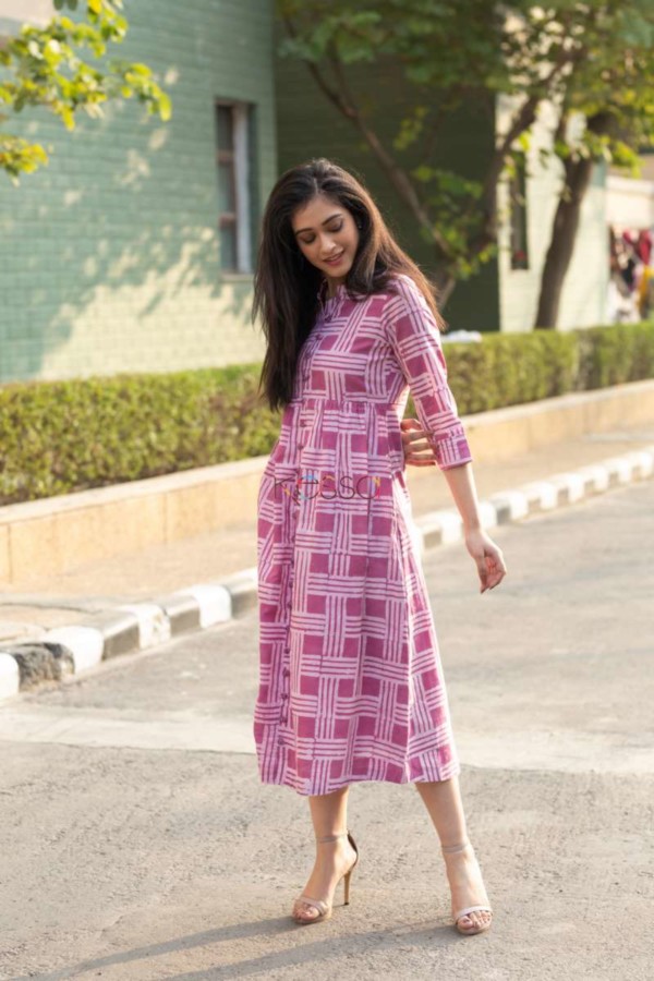 Image for Kessa Ws525 Pink Batik Buttoned Dress 3