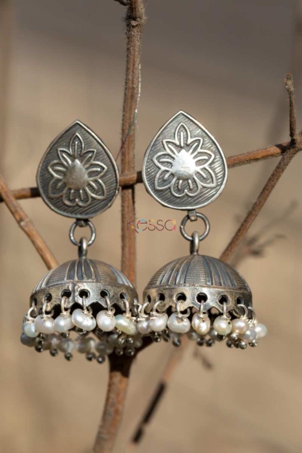 Image for Kt105 Silver Tribal Moti Jhumki Featured