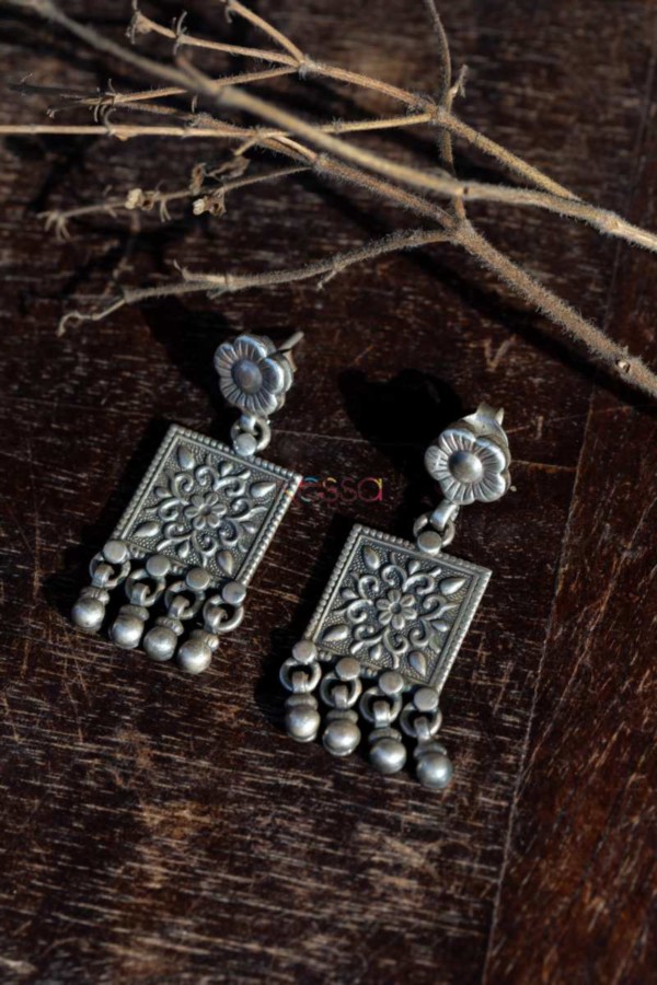Image for Kt107 Silver Square Tribal Earrings Featured