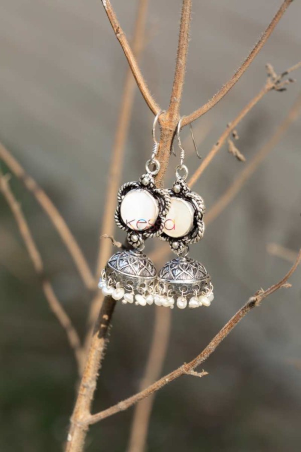 Image for Kt110 Silver Pearl Small Jhumki Front