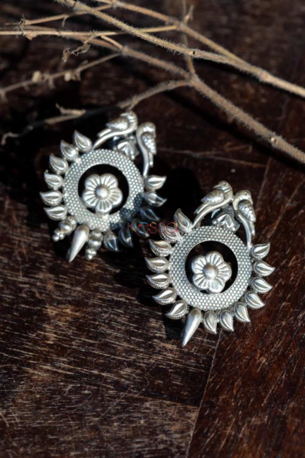 Image for Kt127 Silver Flower Motif Earrings Featured