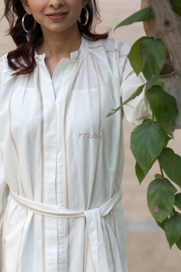 Image for Kessa Kc48 White South Cotton Dress Closeup 2