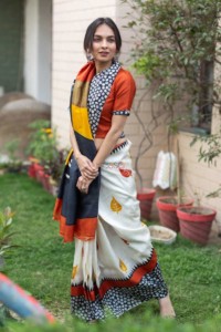 Image for Kessa Kunf02 Autumn Breeze Printed Bengal Silk Saree 1