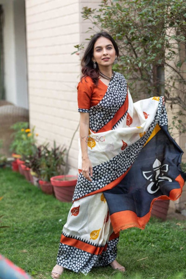 Image for Kessa Kunf02 Autumn Breeze Printed Bengal Silk Saree 3