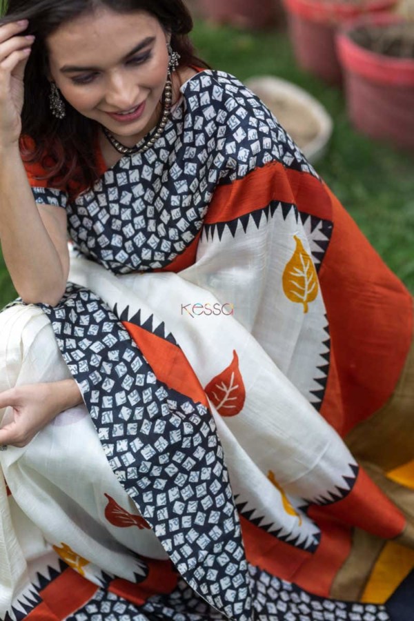 Image for Kessa Kunf02 Autumn Breeze Printed Bengal Silk Saree 5