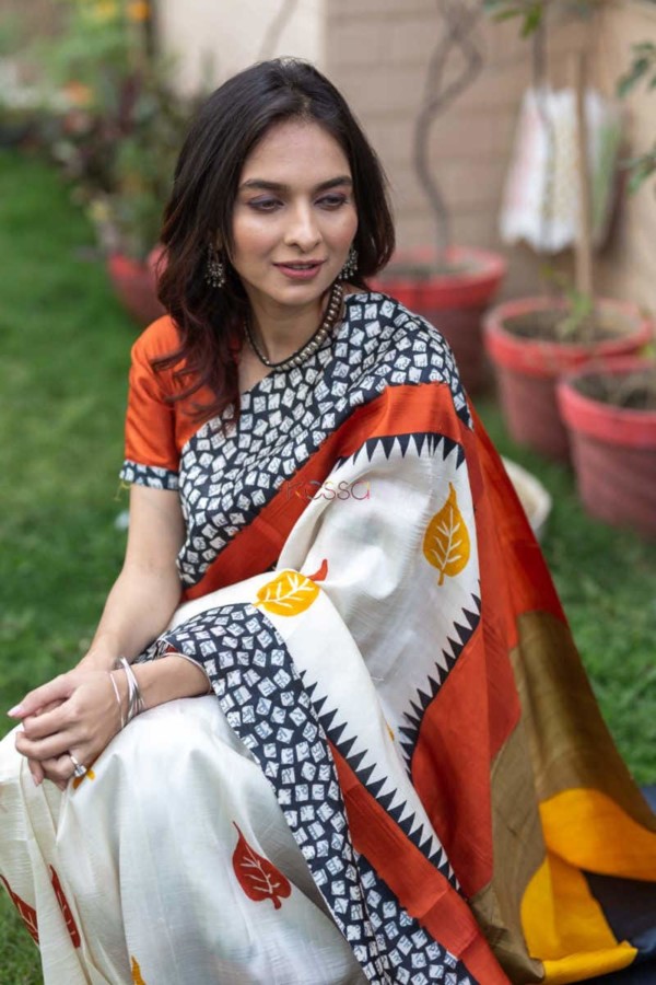 Image for Kessa Kunf02 Autumn Breeze Printed Bengal Silk Saree 7