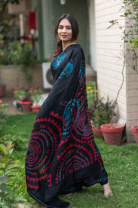 Image for Kessa Kunf03 Modern Tribe Black Printed Bengal Silk Saree 5 1