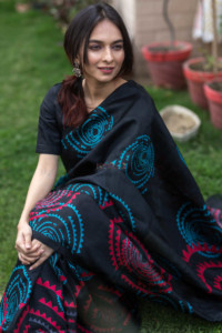 Image for Kessa Kunf03 Modern Tribe Black Printed Bengal Silk Saree 7