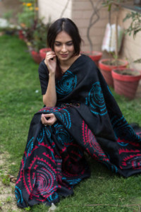 Image for Kessa Kunf03 Modern Tribe Black Printed Bengal Silk Saree 8