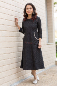 Image for Kessa Ws529 Handloom South Cotton Black Kurta New 2
