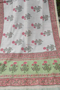 Image for Kessa Kf37 Sage Green Block Printed Fabric With Chanderi Dupatta 3