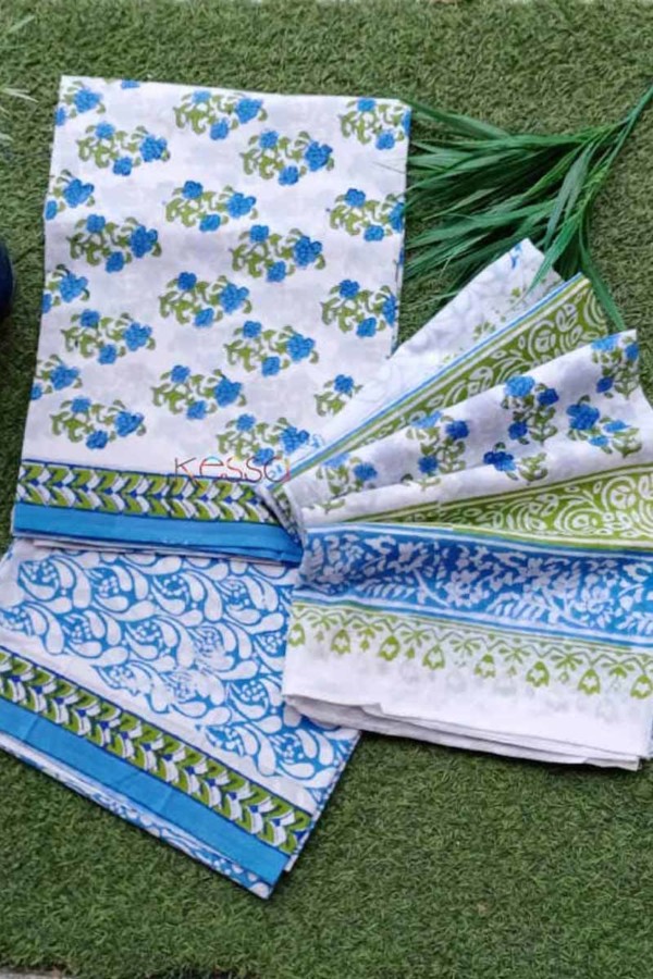 Image for Kessa Kf57 Blue And White Cotton Dupatta Full Set Closeup