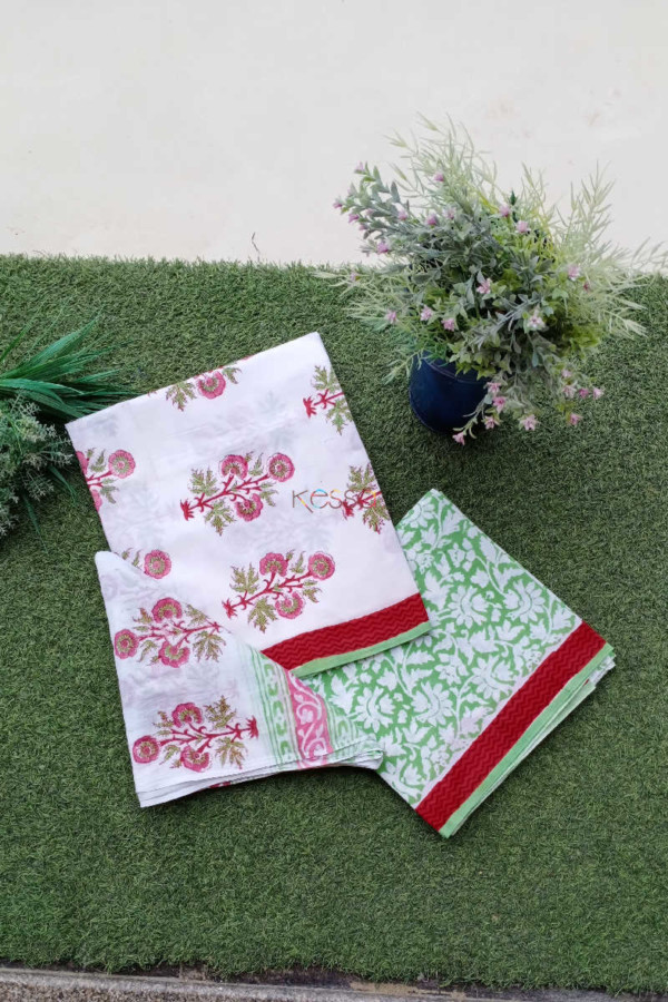Image for Kessa Kf68 Red And Green Cotton Dupatta Full Set