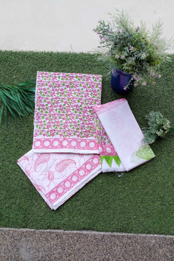 Image for Kessa Kf71 Pink And Green Cotton Mull Dupatta Full Set