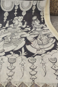 Image for Kessa Kkd01black Kalamkari Black And White Cotton Handpainted Dupatta 3