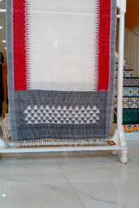 Image for Kessa Kudu69 Ikkat Original Weave Red Cotton Mull Dupatta