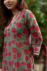 Image for Kessa Wa317a Forest Green Floral Red Printed Kurta 7