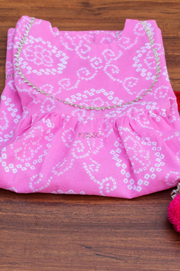 Image for Kessa Aj08 Baby Pink Bandhani Print Dress Closeup 1