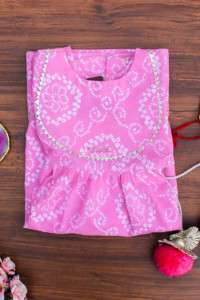 Image for Kessa Aj08 Baby Pink Bandhani Print Dress Closeup