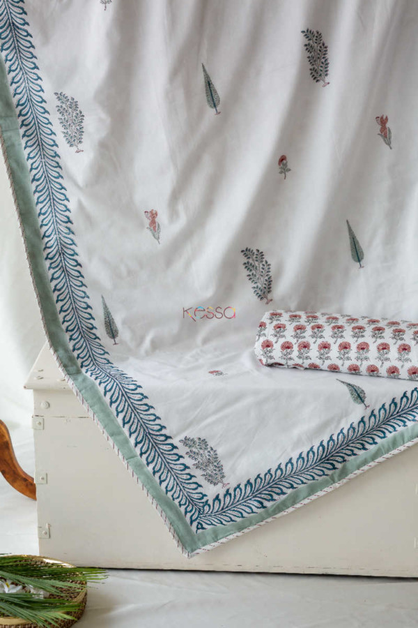 Image for Kessa Kad23 Slaty Grey Mughal Print Double Bed Dohar 1 Closeup