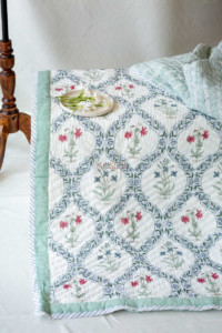 Image for Kessa Kaq02 Gray Mughal Print Double Bed Quilt Look