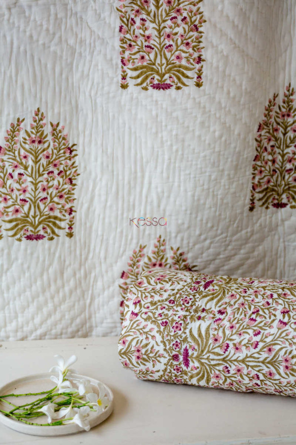 Image for Kessa Kaq07 Turkish Rose Mughal Jaal Single Bed Quilt Look 1