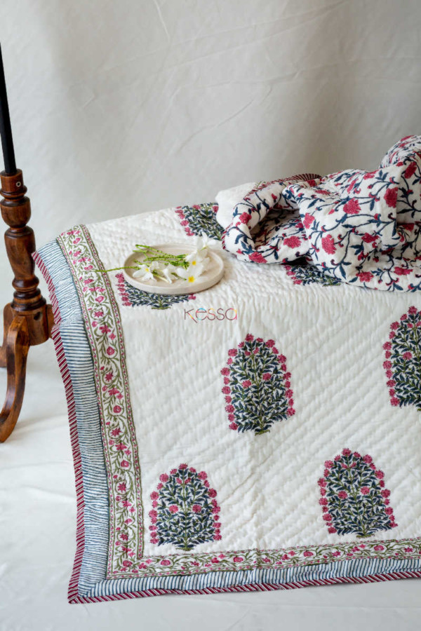 Image for Kessa Kaq10 Mulberry Blush Jaal Print Single Bed Quilt Look 1