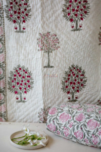 Image for Kessa Kaq11 Bouquet Pink And Green Single Bed Quilt Look 1