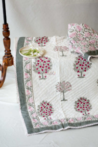 Image for Kessa Kaq11 Bouquet Pink And Green Single Bed Quilt Look