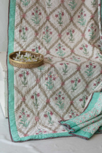 Image for Kessa Kaq15 Turquoise Mughal Print Double Bed Quilt Look