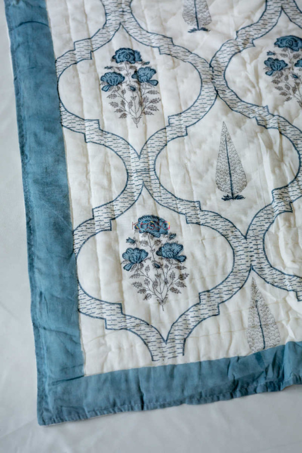 Image for Kessa Kaq20 Mughal Jaal Print Single Bed Quilt Closeup