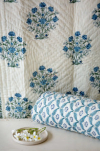 Image for Kessa Kaq21 Blue Tapestry Mughal Block Single Bed Quilt Look 1