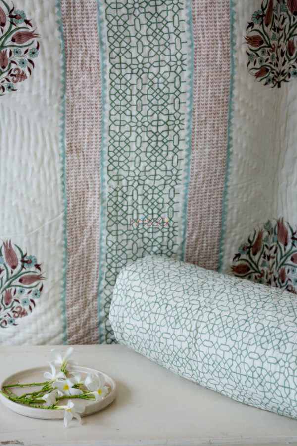 Image for Kessa Kaq25 Sinbad Blue Block Print Single Bed Quilt Look 1