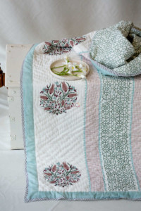 Image for Kessa Kaq25 Sinbad Blue Block Print Single Bed Quilt Look