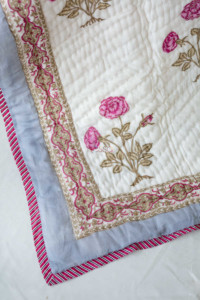 Image for Kessa Kaq28 Pink And Green Single Bed Quilt Closeup