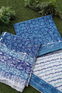 Image for Kessa Kf87 Royal Blue And White Cotton Dupatta Set 4
