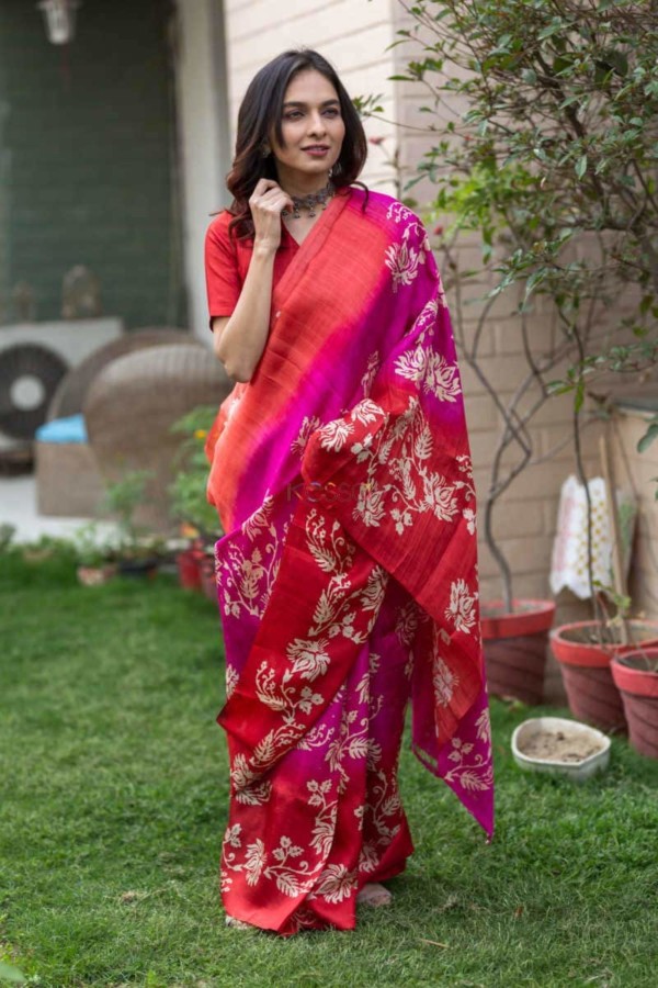 Image for Kessa Kunf04 Hues Of Pink Printed Bengal Silk Saree 5