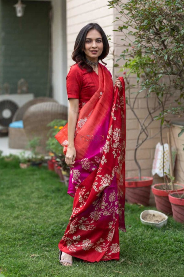 Image for Kessa Kunf04 Hues Of Pink Printed Bengal Silk Saree 6